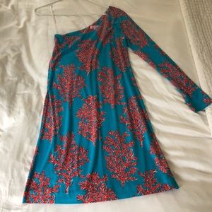 Lily Pulitzer one shoulder coral print dress